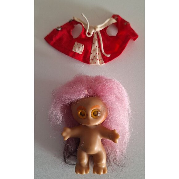 1964 Moon Goon Alien Troll Doll Pink Hair Red Polka Dot Dress L Khem Vintage - Picture 2 of 10